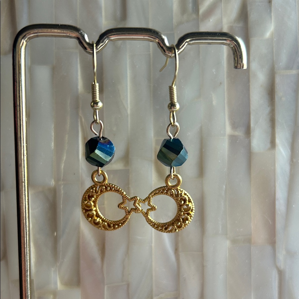 Gold And Iridescent Crescent Dangle Earrings